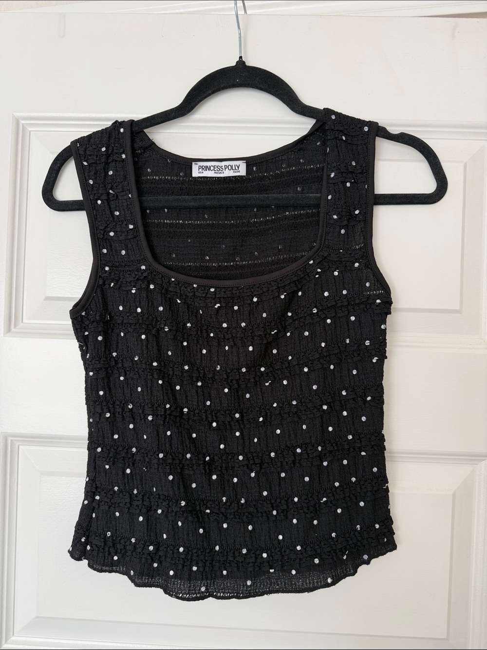 Princess Polly Black Tank Top with White Dot Texture